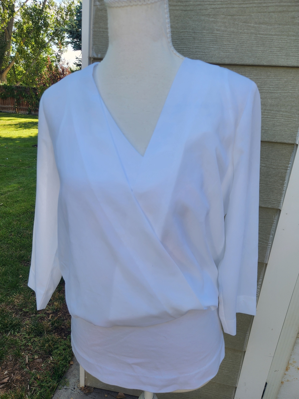 CAbi White V-Neck Wrap-Style Blouse
